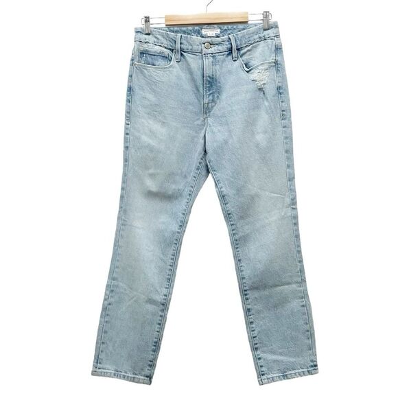 NEW Good American Jeans Good Classic Straight Distressed Light Blue636 Size 28 - Picture 2 of 13